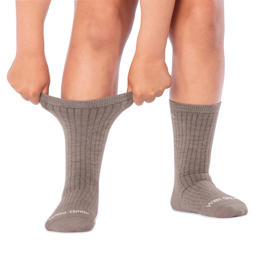 Model view of Wide Open by Darn Tough Solid Cushioned Micro Crew Socks for men.
