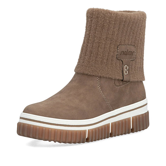 Rieker Women's Trudy 50 Knit Cuff Boot in Wood Beige