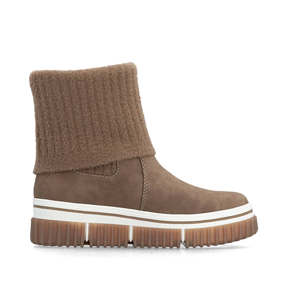 Rieker Women's Trudy 50 Knit Cuff Boot in Wood Beige