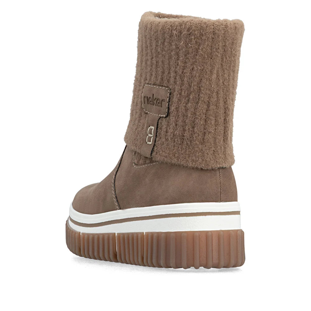 Rieker Women's Trudy 50 Knit Cuff Boot in Wood Beige