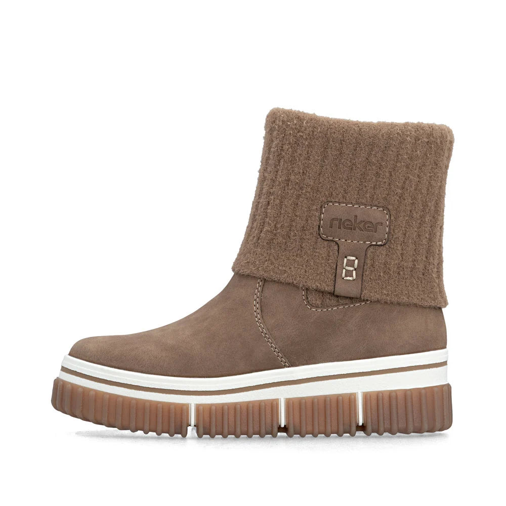 Rieker Women's Trudy 50 Knit Cuff Boot in Wood Beige