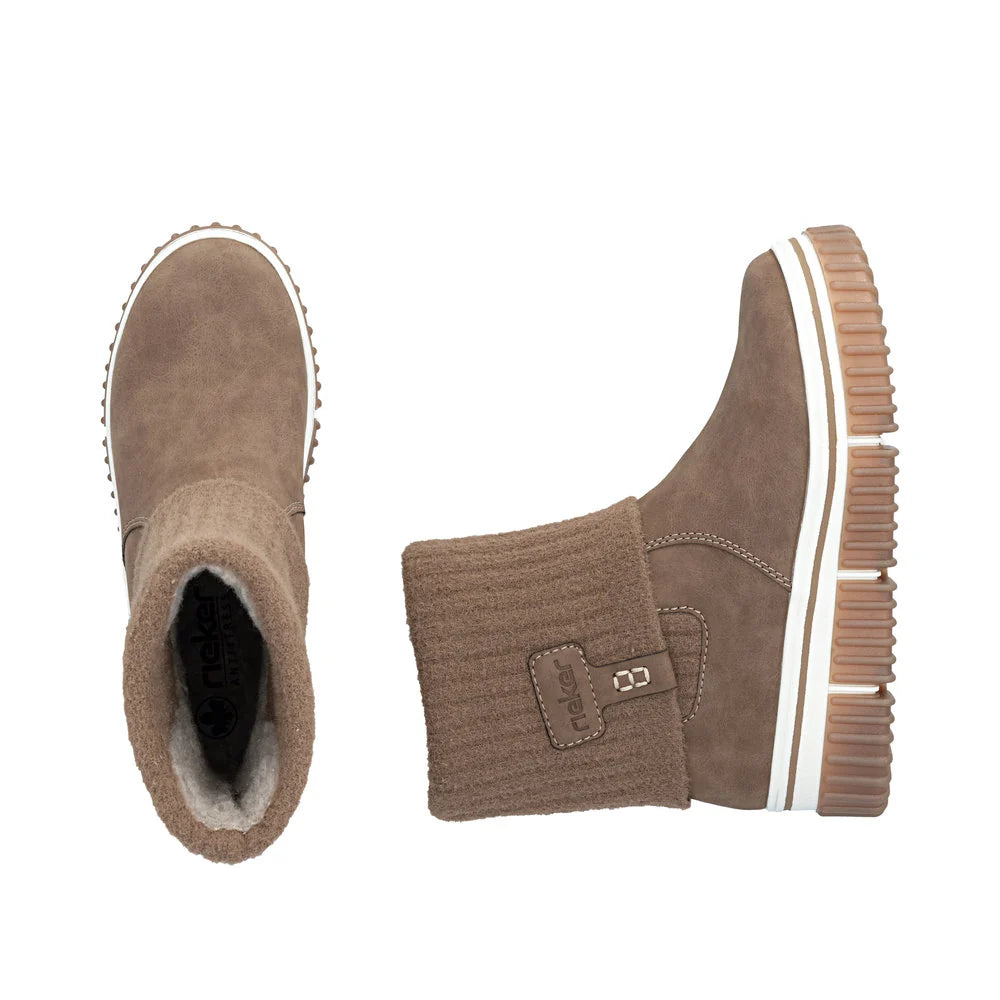 Rieker Women's Trudy 50 Knit Cuff Boot in Wood Beige