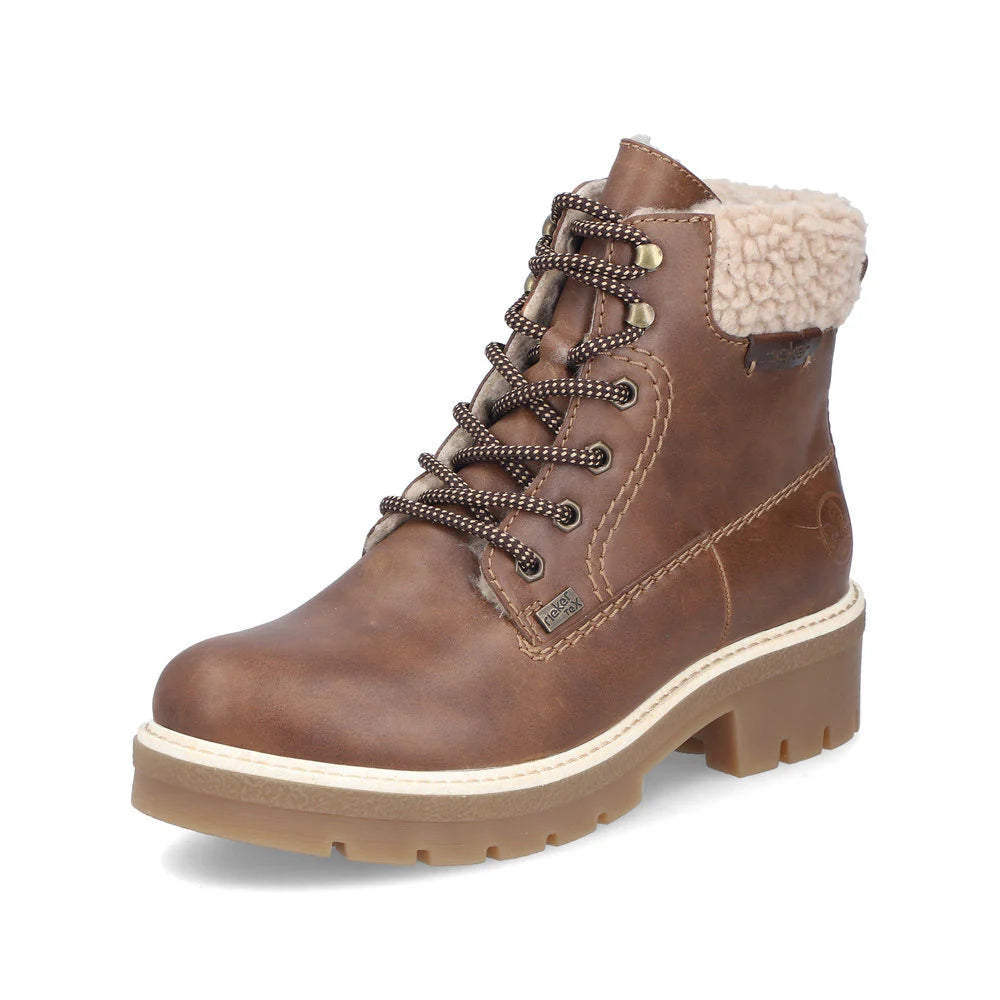 Rieker Women's Sabrina 18 Side Zip Waterproof Lace Boot in Noce Tan