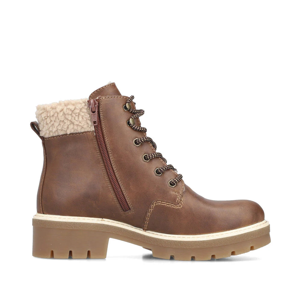 Rieker Women's Sabrina 18 Side Zip Waterproof Lace Boot in Noce Tan
