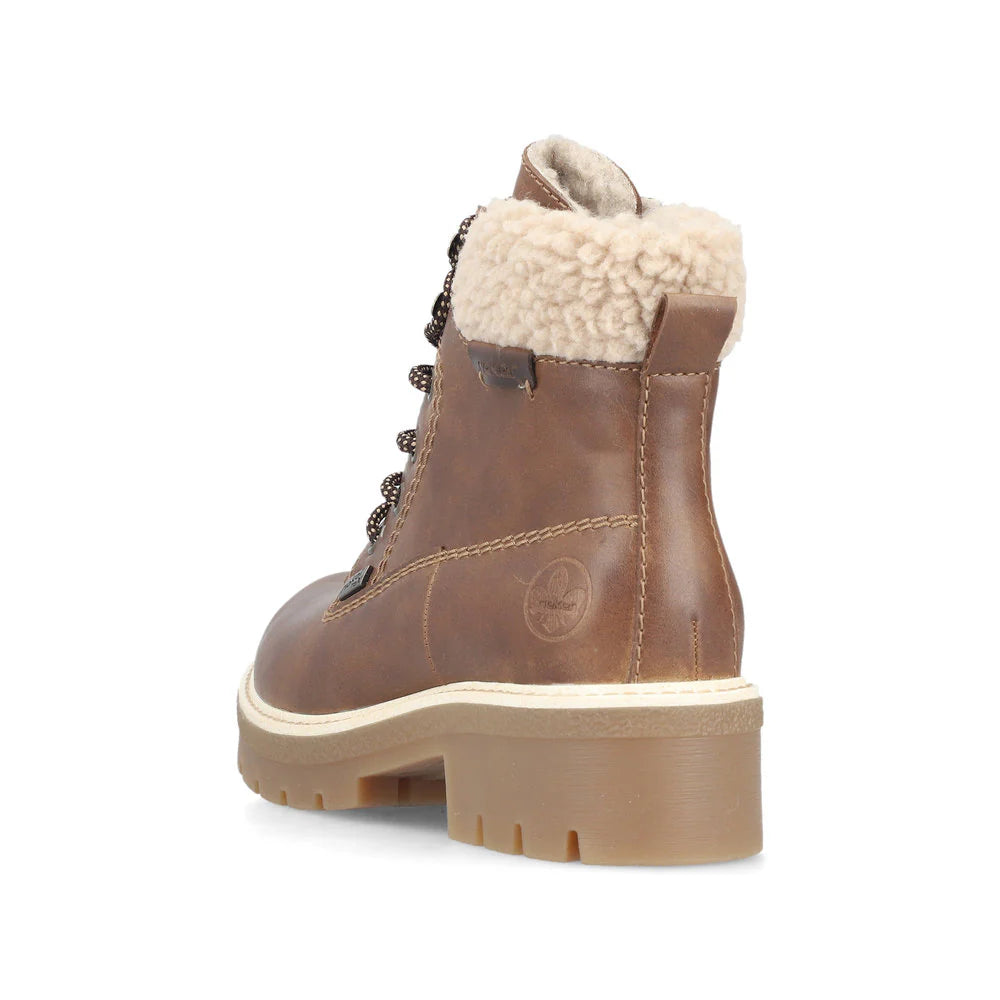 Rieker Women's Sabrina 18 Side Zip Waterproof Lace Boot in Noce Tan