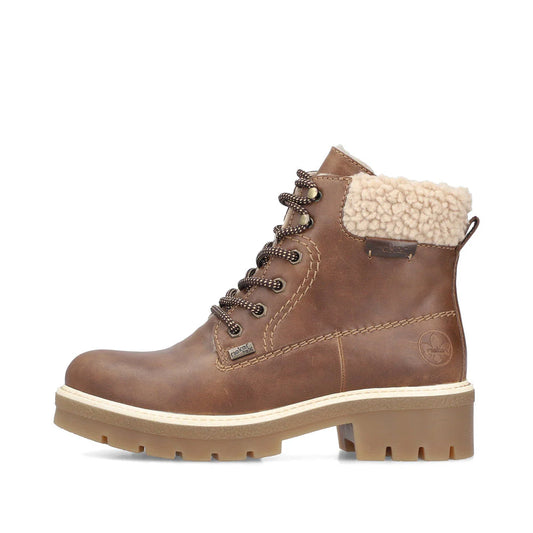 Rieker Women's Sabrina 18 Side Zip Waterproof Lace Boot in Noce Tan