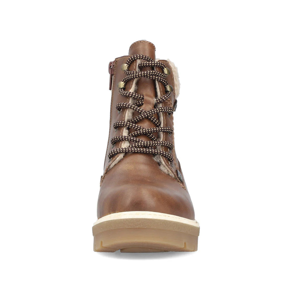 Rieker Women's Sabrina 18 Side Zip Waterproof Lace Boot in Noce Tan