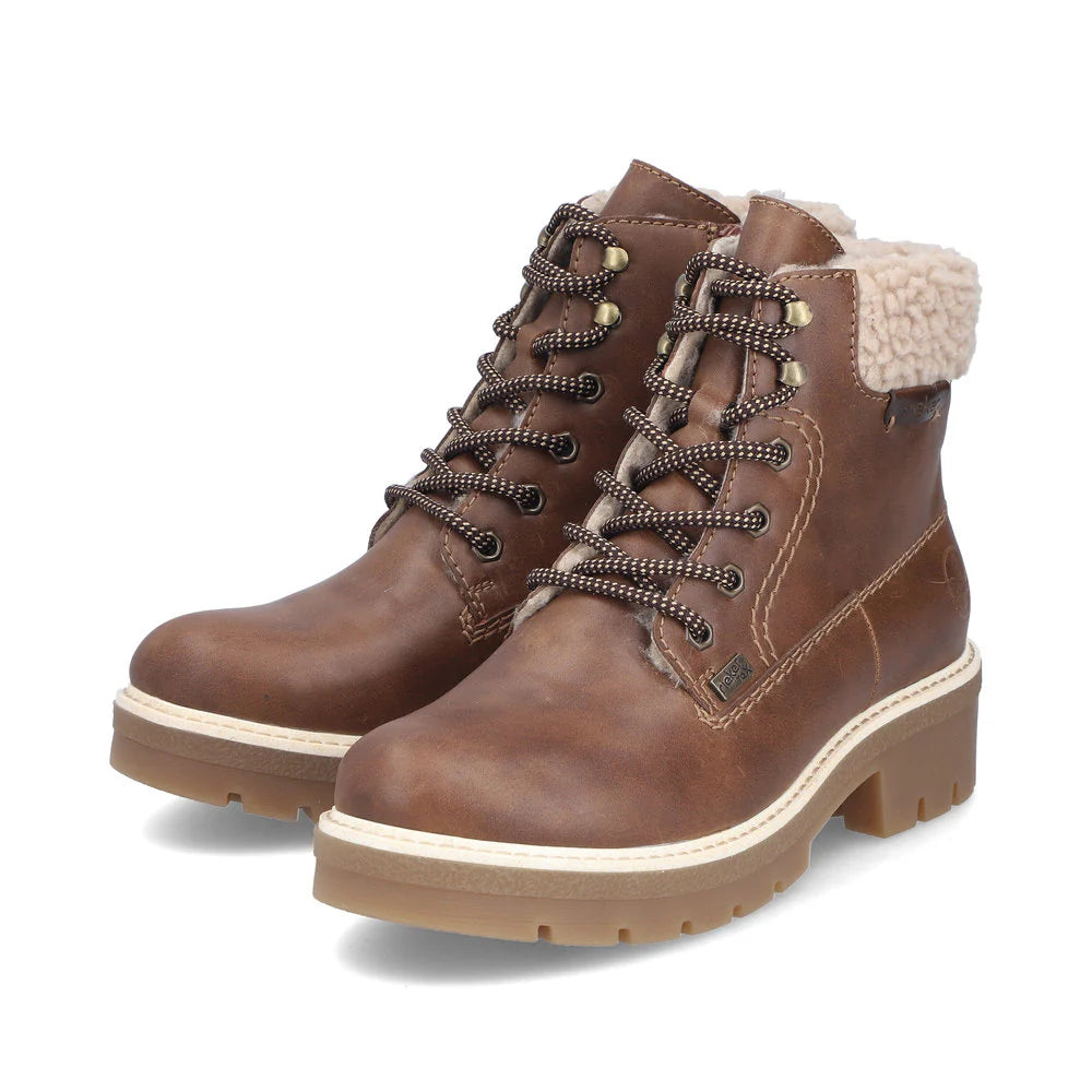 Rieker Women's Sabrina 18 Side Zip Waterproof Lace Boot in Noce Tan