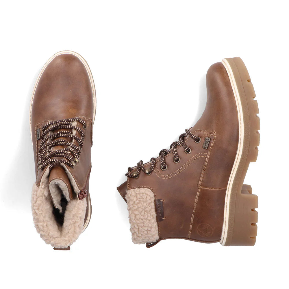 Rieker Women's Sabrina 18 Side Zip Waterproof Lace Boot in Noce Tan