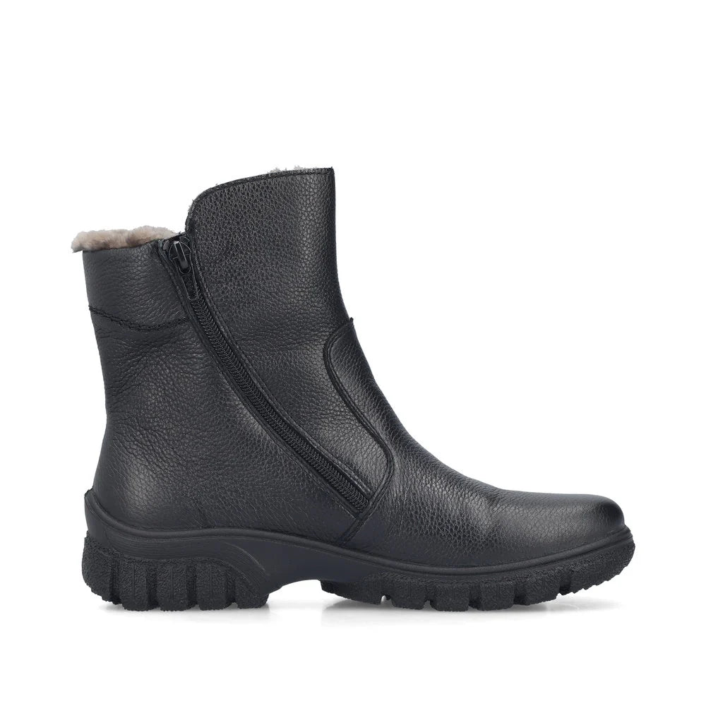 Rieker Women's Christel 63 Wool Lined Double Side Zip Waterproof Boot in Black