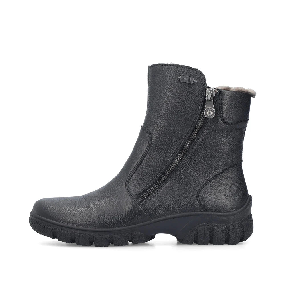 Rieker Women's Christel 63 Wool Lined Double Side Zip Waterproof Boot in Black