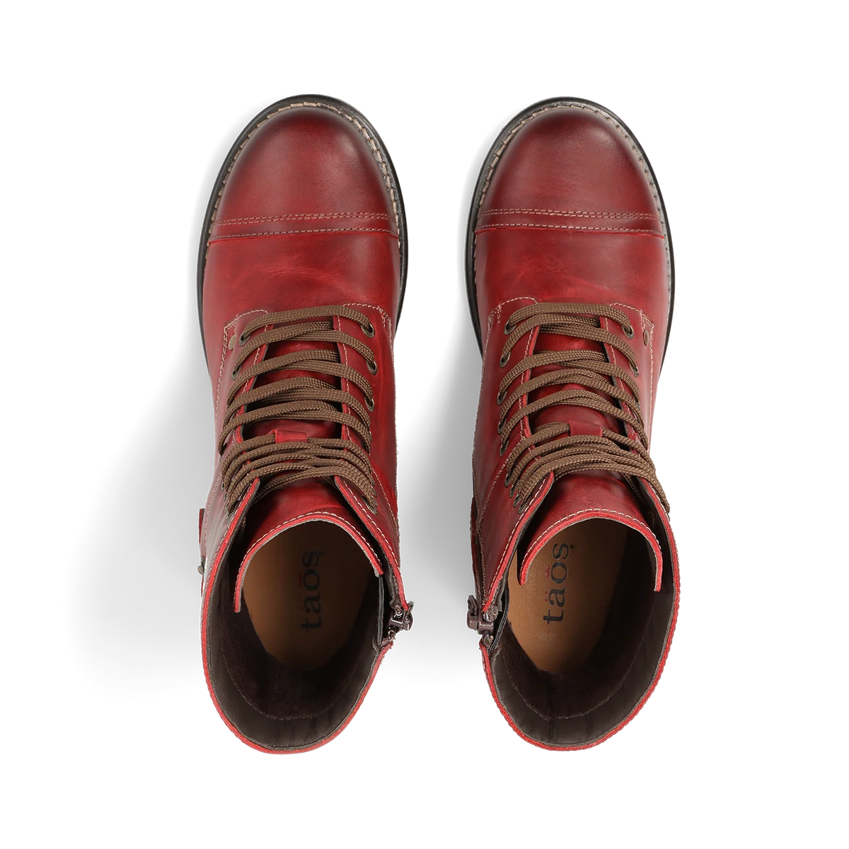 Taos Women's Crave Side Zip Lace Boot in Red Vintage Leather