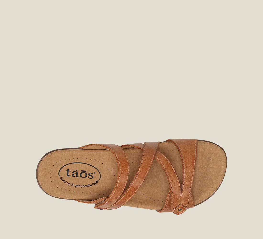 Taos Women's Double U Adjustable Strap Slide Sandal in Caramel