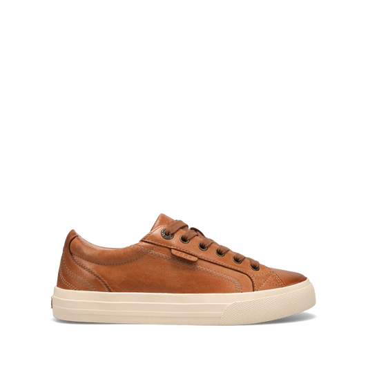 Taos Women's Plim Soul Lux Leather Sneaker in Caramel
