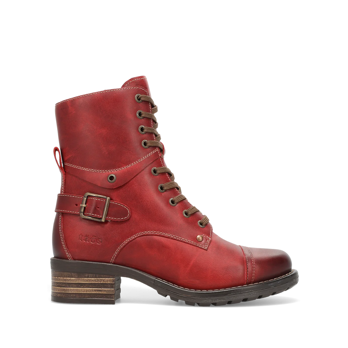 Taos Women's Crave Side Zip Lace Boot in Red Vintage Leather