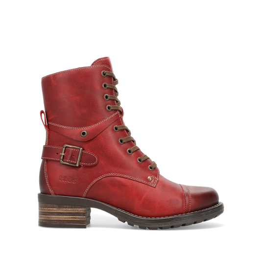 Taos Women's Crave Side Zip Lace Boot in Red Vintage Leather