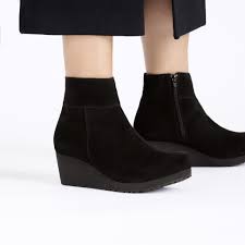 Birkenstock Women's Ebba Suede Leather Side Zip Wedge Boot in Black