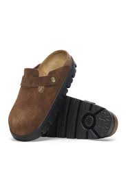 Birkenstock Women's Boston Chunky Suede Leather Clog in Dark Tea/Black