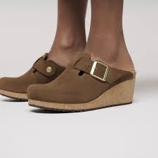 Birkenstock Women's Fanny Suede Leather Slip On Wedge in Dark Tea