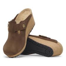 Birkenstock Women's Fanny Suede Leather Slip On Wedge in Dark Tea