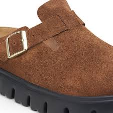 Birkenstock Women's Boston Chunky Suede Leather Clog in Dark Tea/Black