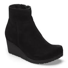 Birkenstock Women's Ebba Suede Leather Side Zip Wedge Boot in Black