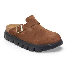 Birkenstock Women's Boston Chunky Suede Leather Clog in Dark Tea/Black