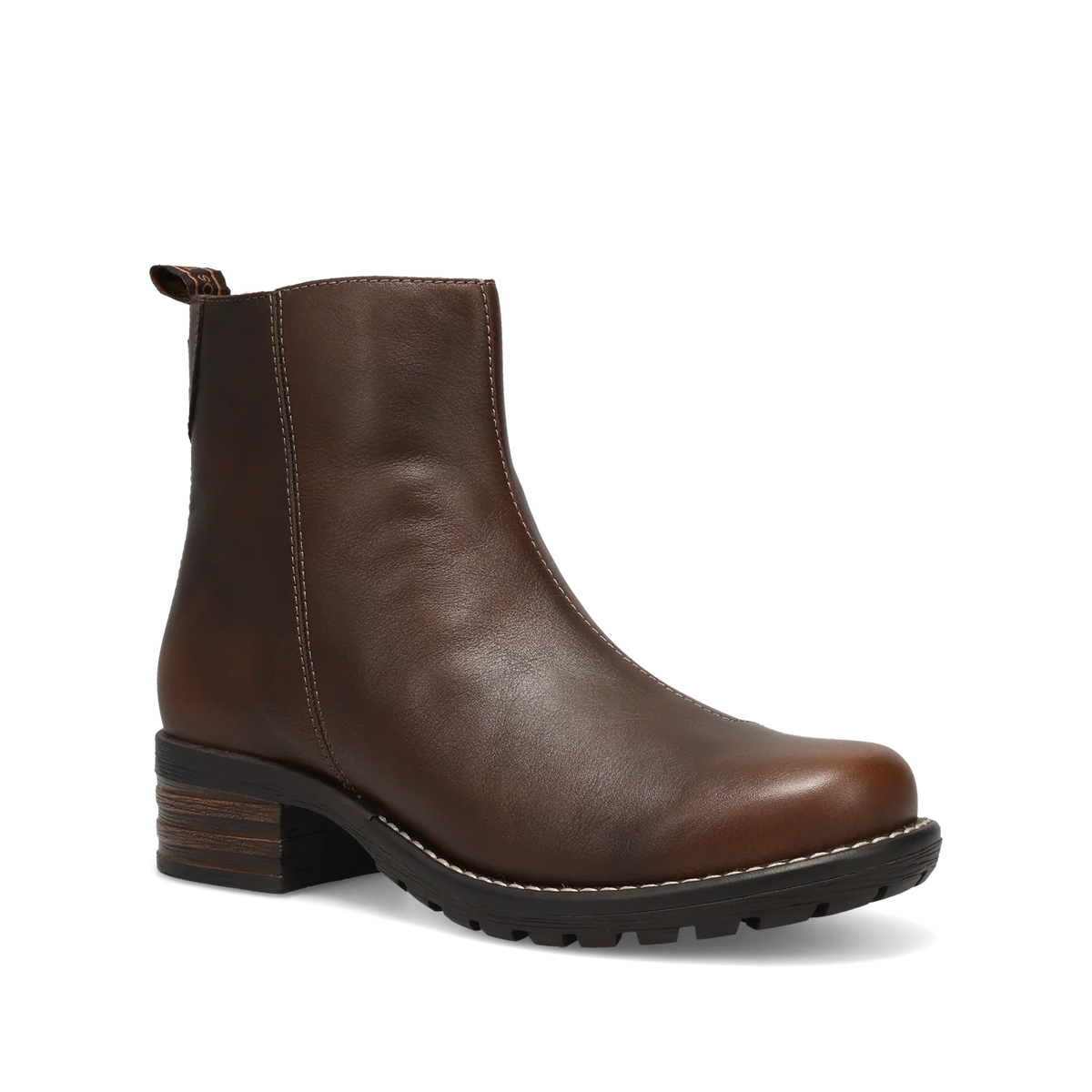 Taos Women's Uptown Heeled Side Zip Ankle Boot in Dark Brown