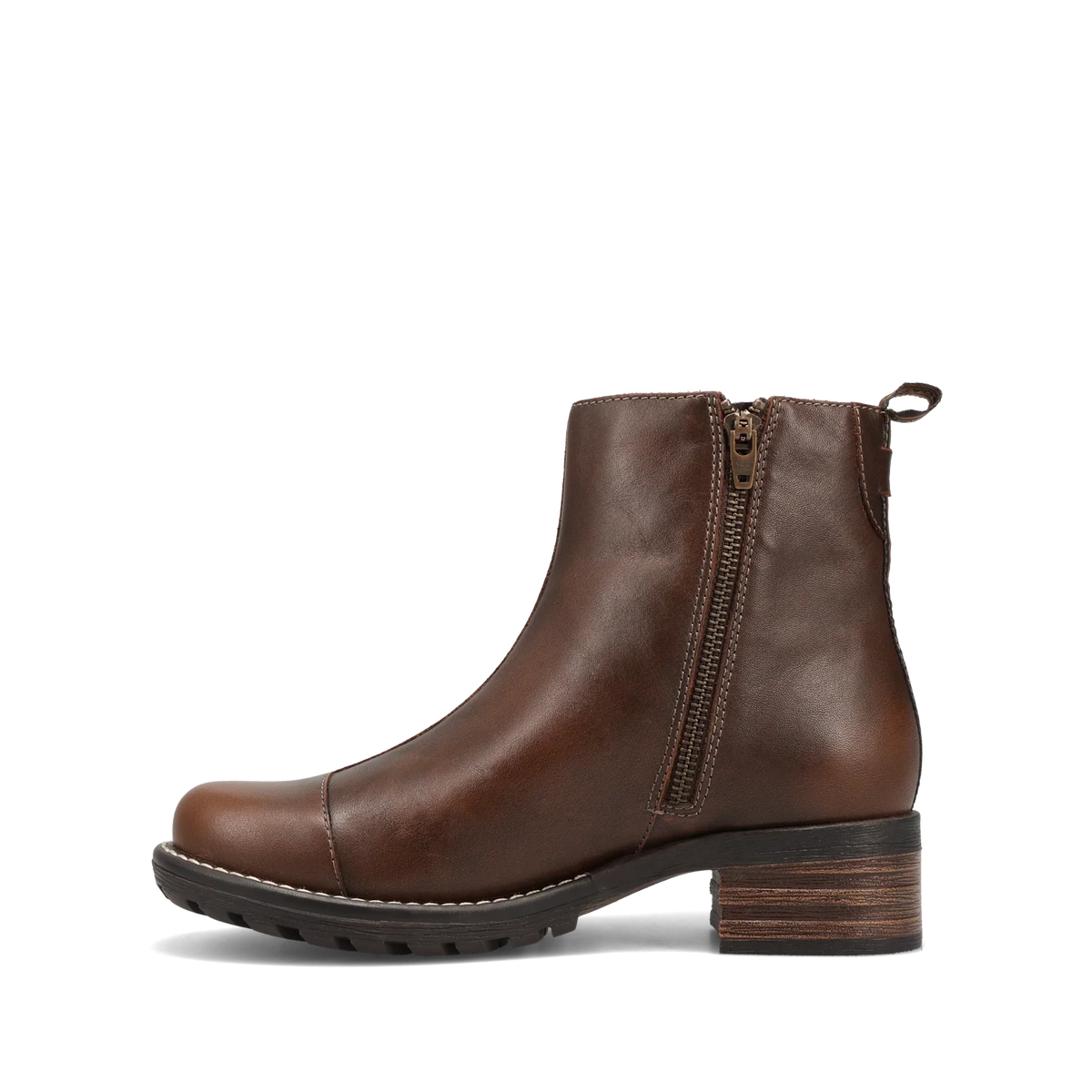 Taos Women's Uptown Heeled Side Zip Ankle Boot in Dark Brown