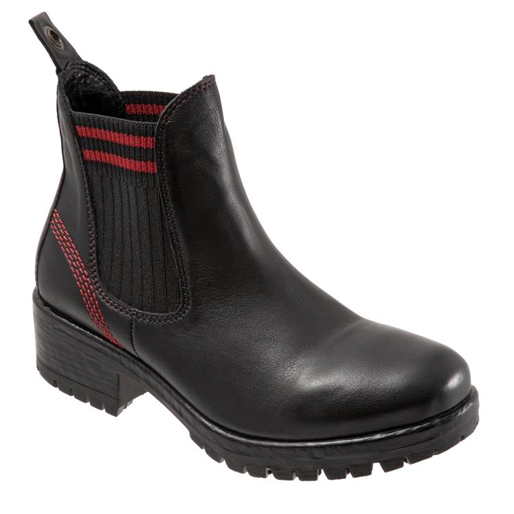 Bueno Women's Florida Leather Pull On Heeled Chelsea Boot in Black/Red Knit