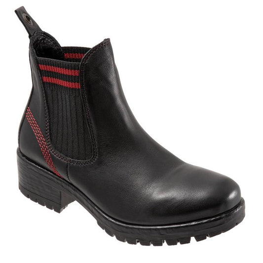 Bueno Women's Florida Leather Pull On Heeled Chelsea Boot in Black/Red Knit
