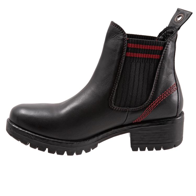 Bueno Women's Florida Leather Pull On Heeled Chelsea Boot in Black/Red Knit