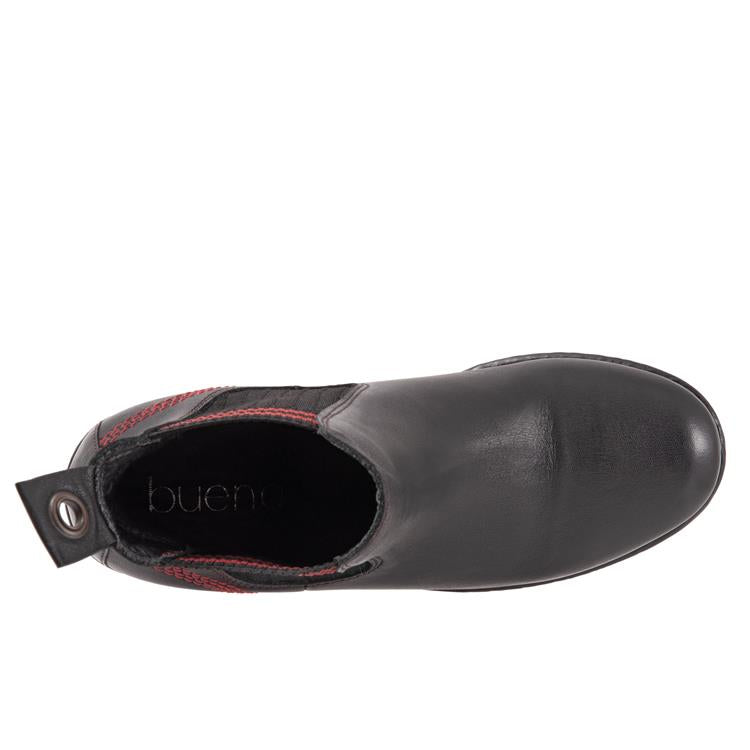Bueno Women's Florida Leather Pull On Heeled Chelsea Boot in Black/Red Knit