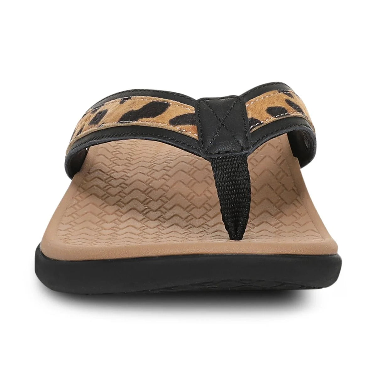 Vionic Women's Tide 2.0 Toe Post Flip Sandal in Black Leopard Print Suede