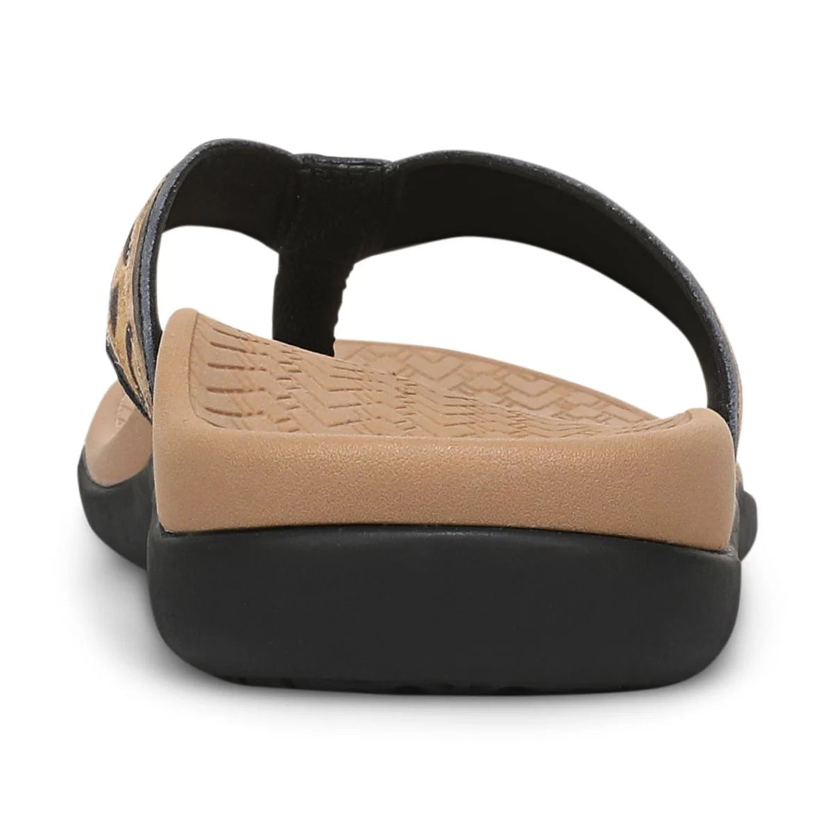 Vionic Women's Tide 2.0 Toe Post Flip Sandal in Black Leopard Print Suede