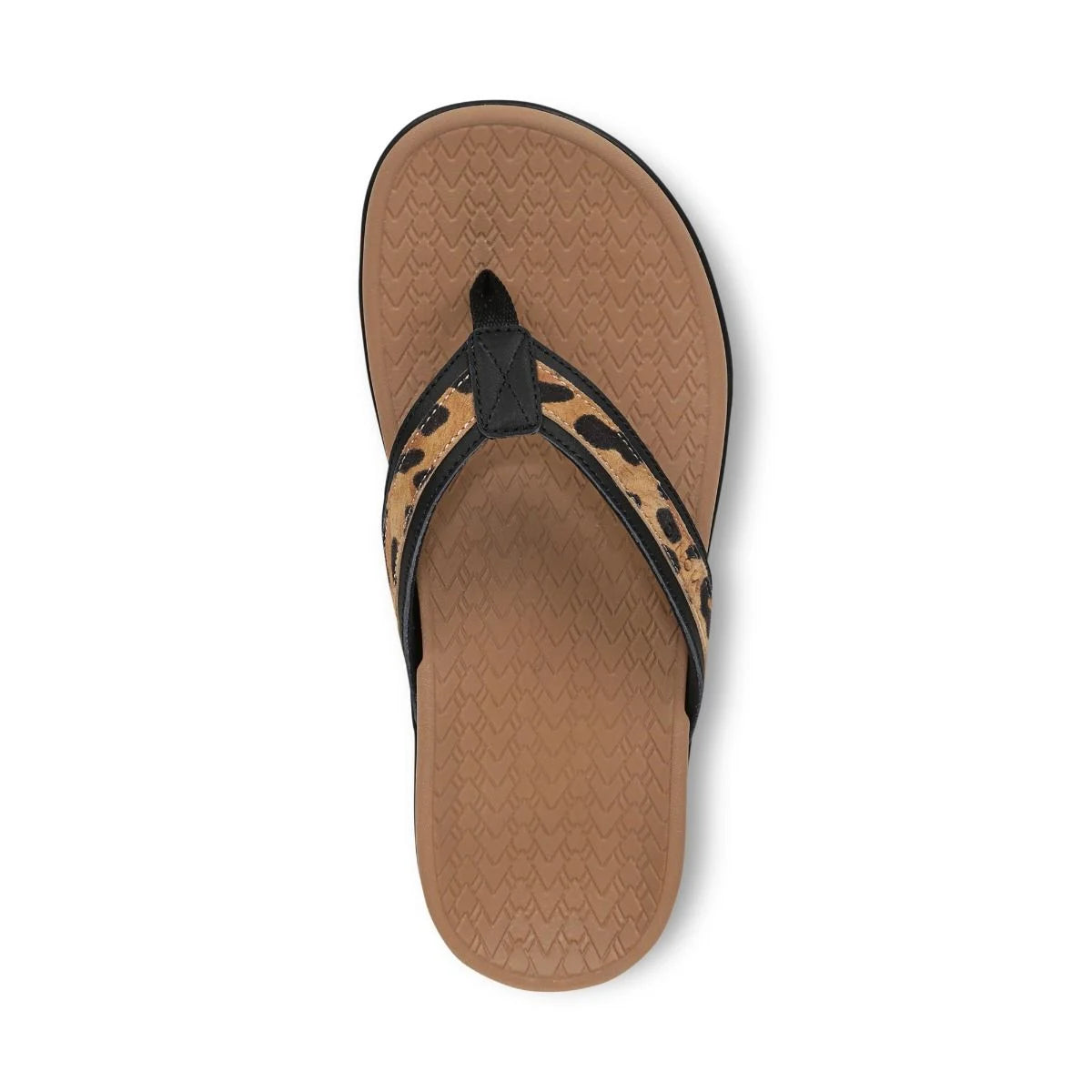 Vionic Women's Tide 2.0 Toe Post Flip Sandal in Black Leopard Print Suede