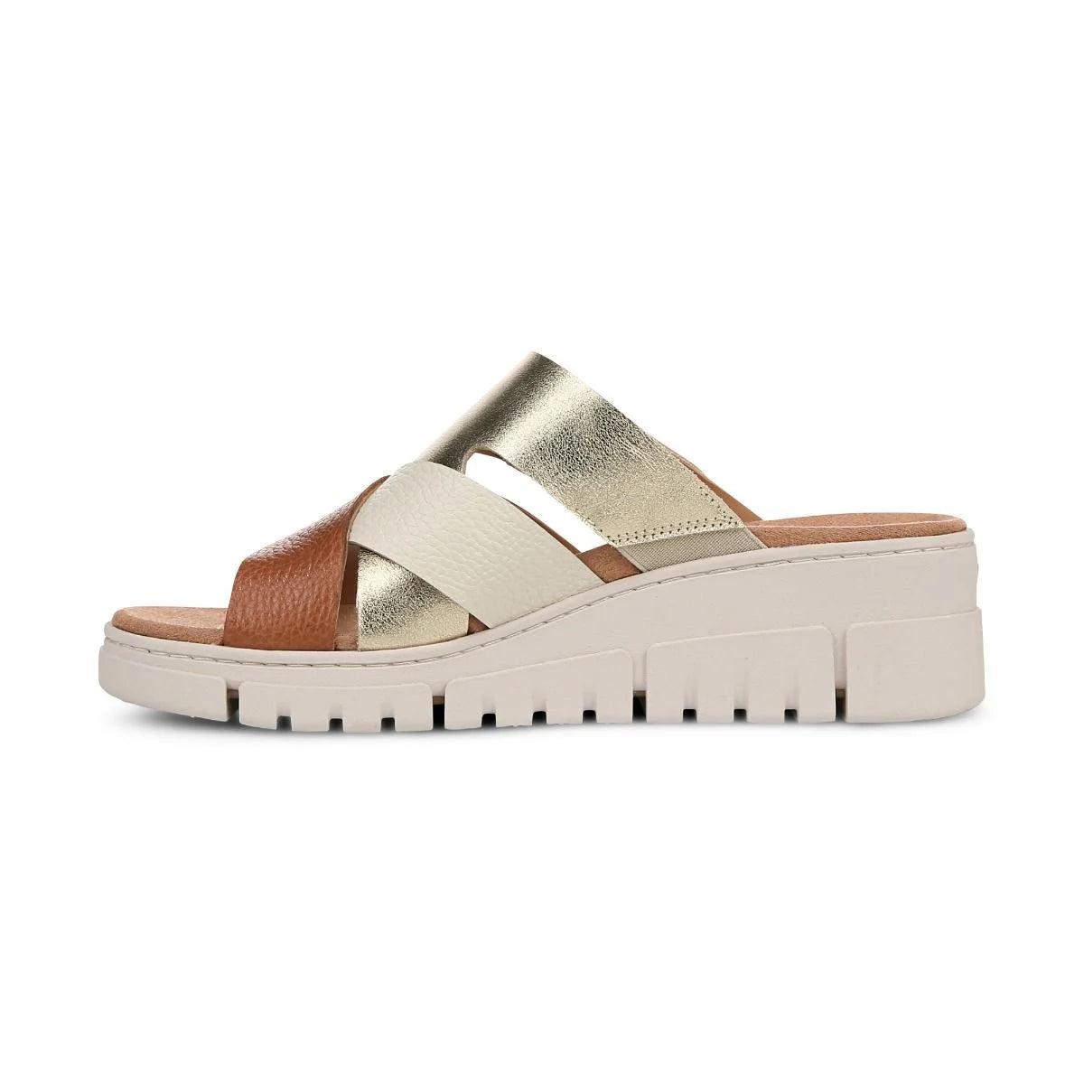 Vionic Women's Uptown Sunset Leather Slide Wedge Sandal in Tan