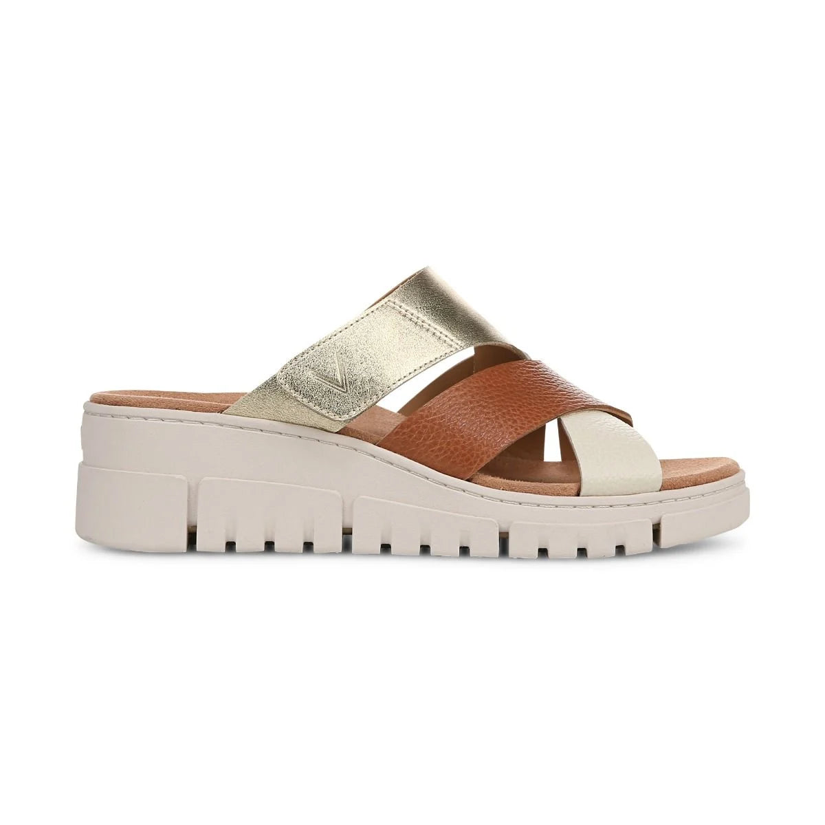 Vionic Women's Uptown Sunset Leather Slide Wedge Sandal in Tan