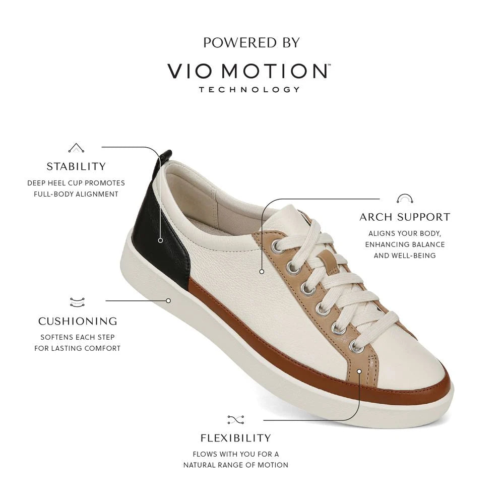 Vionic Women's Winny Tie Sneaker in Ivory Black Leather