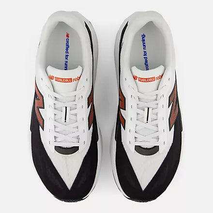 New Balance Men's FuelCell Rebel v5 Sneaker in White with Neo Flame