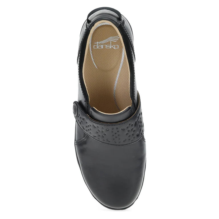 Dansko Women's Sallie Adjustable Strap Shoe in Black Waxy Burnished Leather