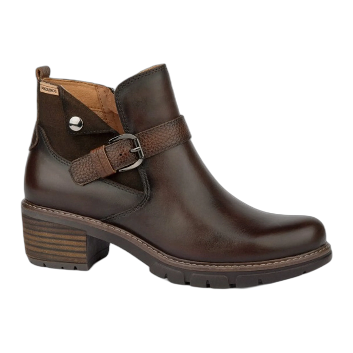 Pikolinos Women's San Sebastia Buckle Heeled Boots in Olmo Brown