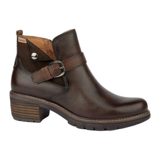 Pikolinos Women's San Sebastia Buckle Heeled Boots in Olmo Brown