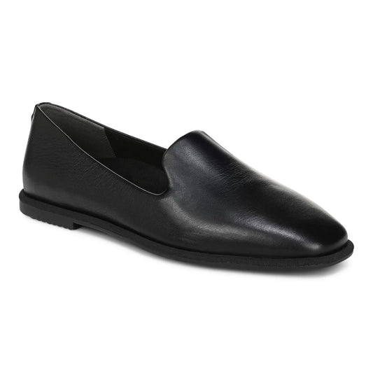 Vionic Women's Uptown Willa 2.0 Slip On Leather Flat in Black Smooth