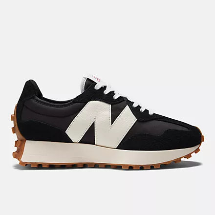 New Balance Women's 327 Lifestyle Sneaker in Black with White and Mineral Red