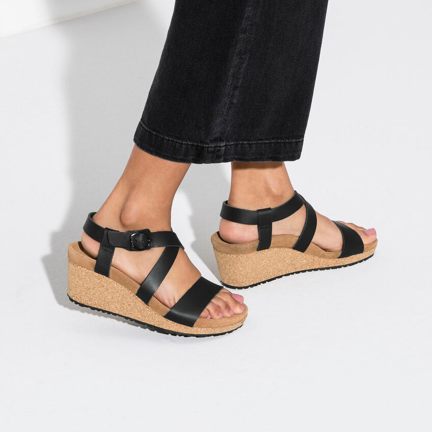 Birkenstock Women's Sibyl Smooth Leather Wedge Sandal in Black