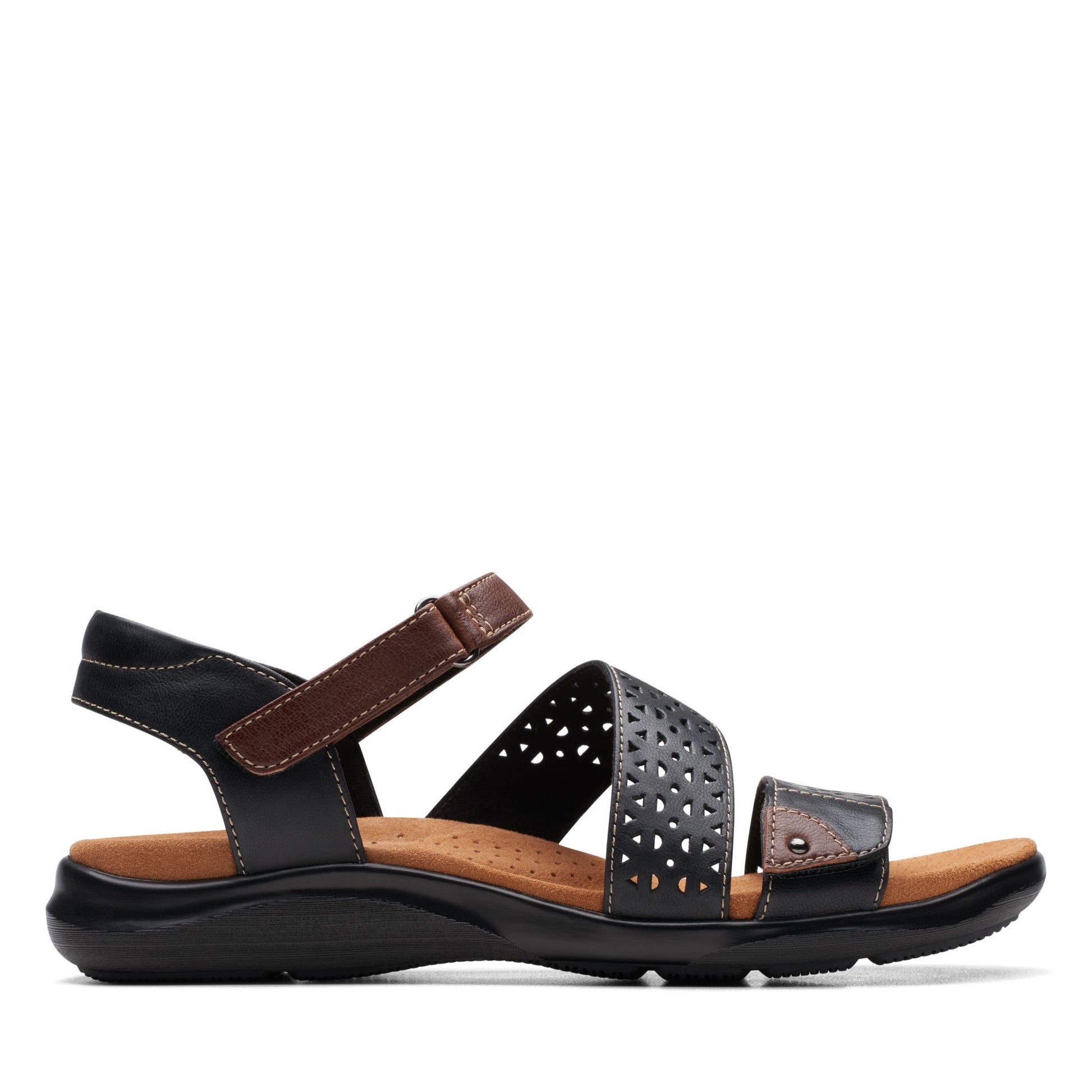Side (right) view of Clarks Kitly Way Strap Sandal for women.