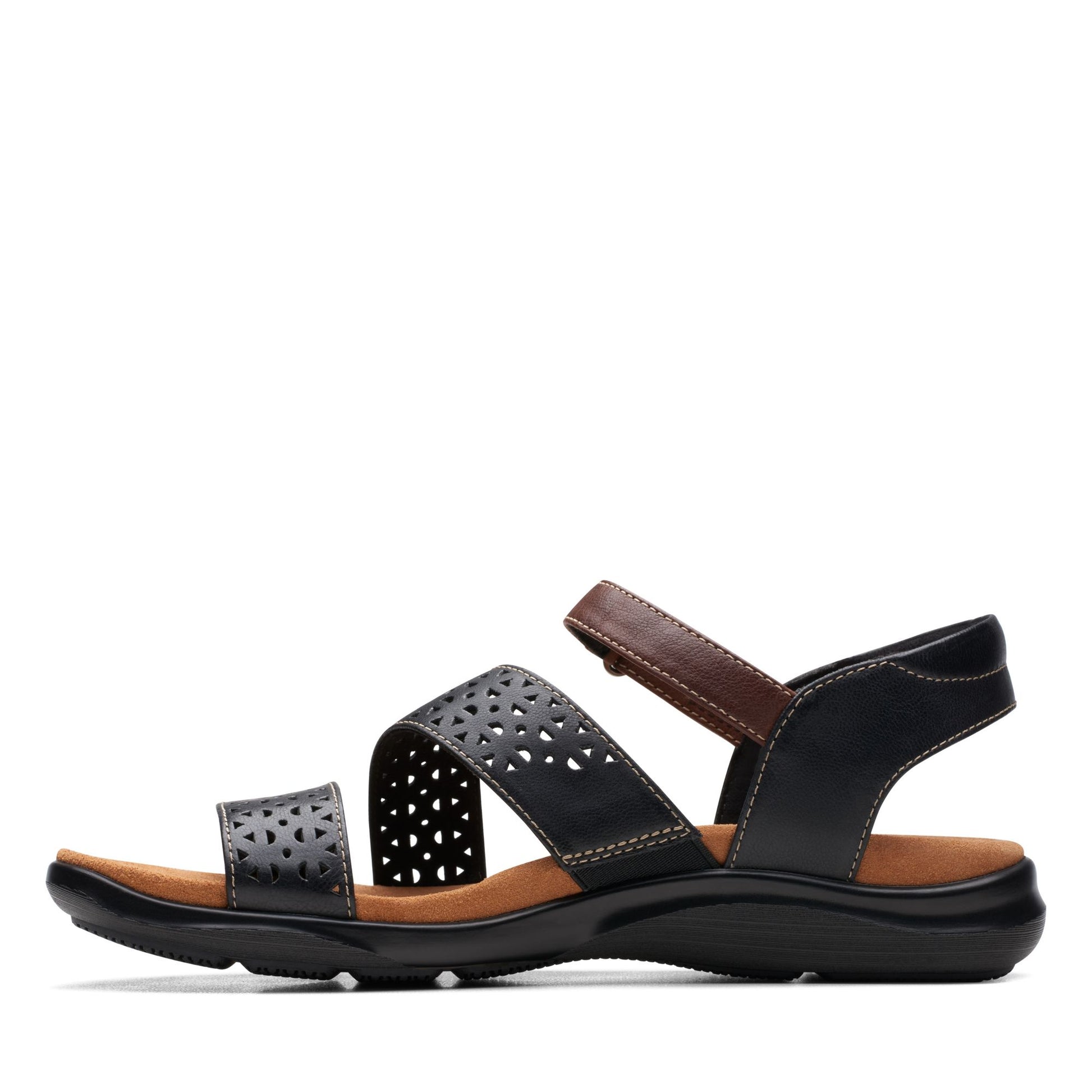 Side (left) view of Clarks Kitly Way Strap Sandal for women.