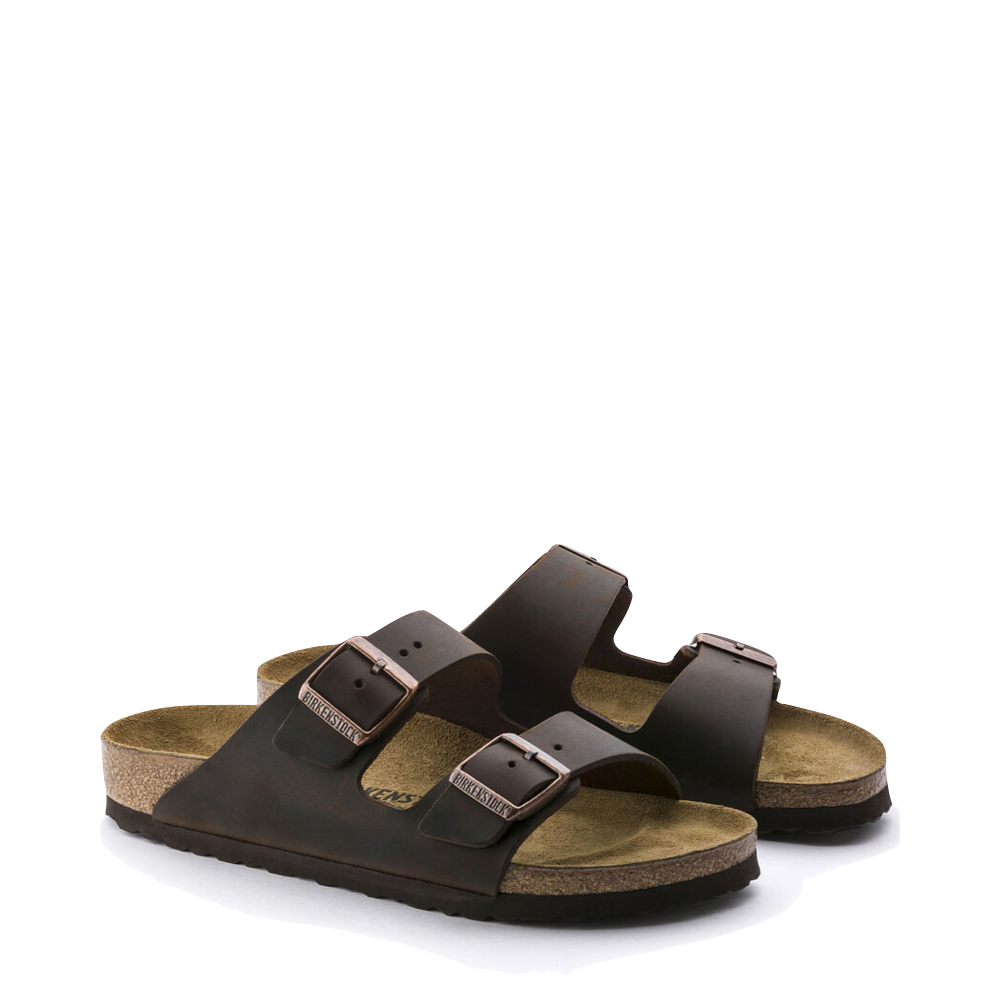 Side view of Birkenstock Arizona Oiled Leather Soft Footbed Sandal for unisex.