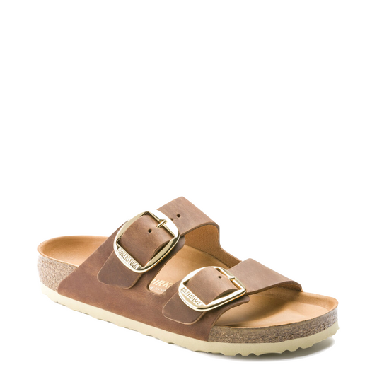 Toe view of Birkenstock Arizona Oiled Leather big Buckle Sandal for women.